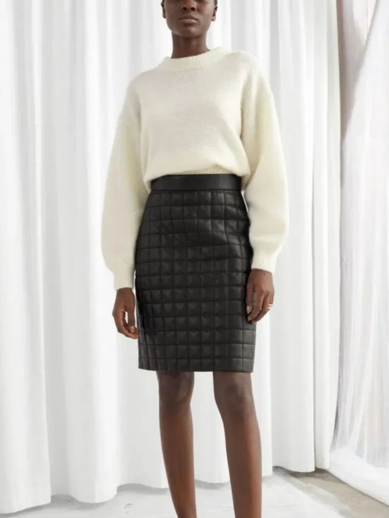 Nwt & Other Stories Quilted Leather Midi Knee Length Skirt Size